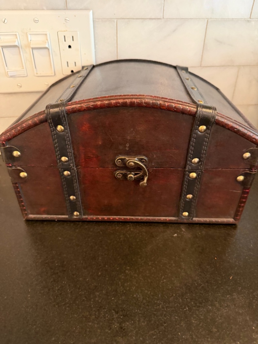 Vintage-Style Brown Faux Leather Treasure Chest Box
